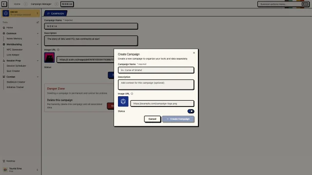 Campaign Manager linking entities and story threads across tools