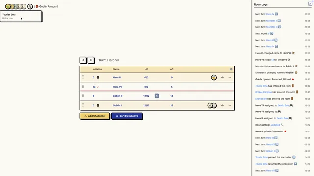 Initiative Tracker panel for hit points and condition tracking in dnd combat
