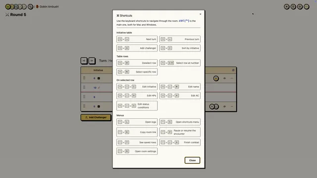 Initiative Tracker combat history view used to review encounter flow