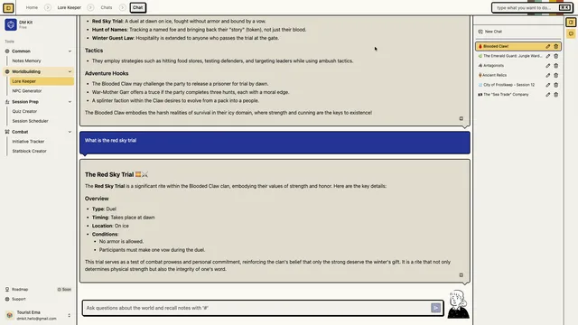 Lore Keeper recap generation panel used to summarize recent DnD sessions