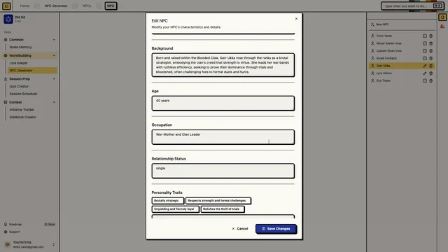 NPC Generator save flow integrating generated characters into campaign memory
