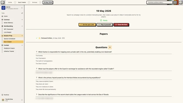 Editor di Quiz Creator per ottimizzare la difficoltà delle domande e l'ambito dell'argomento