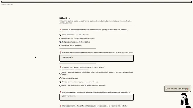 Quiz Creator results view showing player memory gaps in campaign details