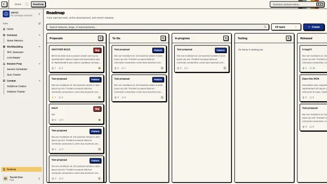 Roadmap overview with feature status and voting priorities