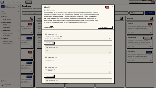 Roadmap planning view with ranked improvement themes