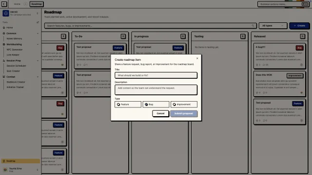 Roadmap follow-up view showing progression from feedback to release