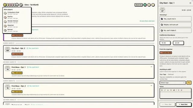 Session Scheduler confirmation view showing locked date and attendance details