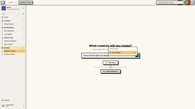 Pannello di personalizzazione delle azioni e dei tratti di Statblock Creator per le creature fatte in casa