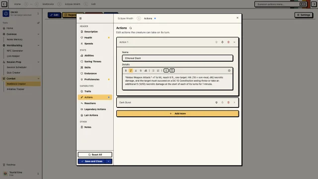 Libreria di modelli Statblock Creator per progetti di creature DND riutilizzabili
