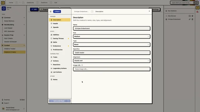 Statblock Creator template library for reusable dnd creature designs